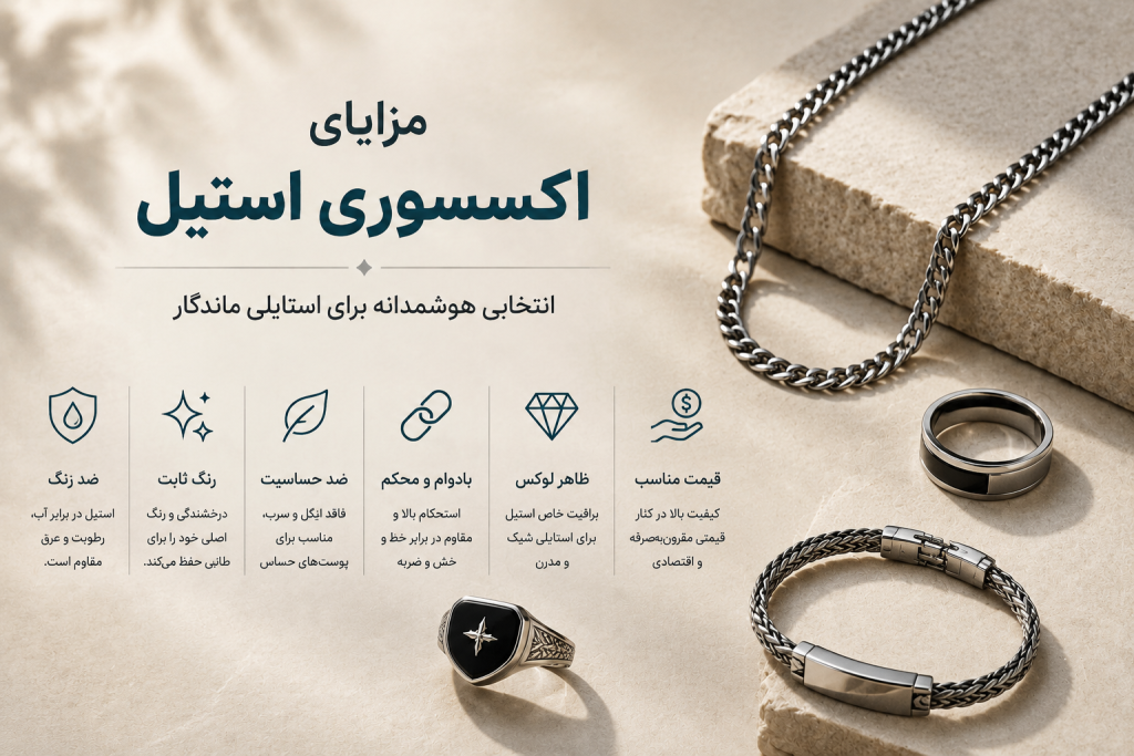 مزایای اکسسوری استیل؛ رنگ ثابت، ضد حساسیت، ضد زنگ و بادوام