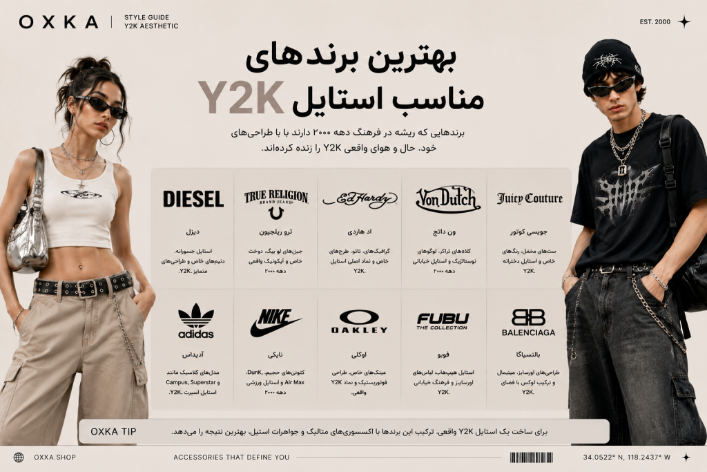 استایل Y2K چیست؟ راهنمای کامل لباس، اکسسوری، رنگها و ترند 2026 | OXKA